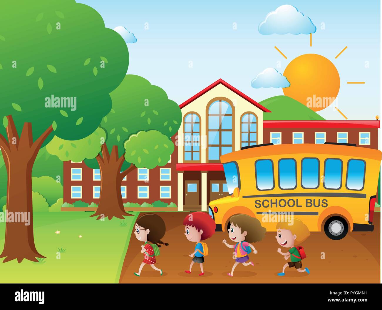 kids-going-to-school-by-school-bus-illustration-stock-vector-image