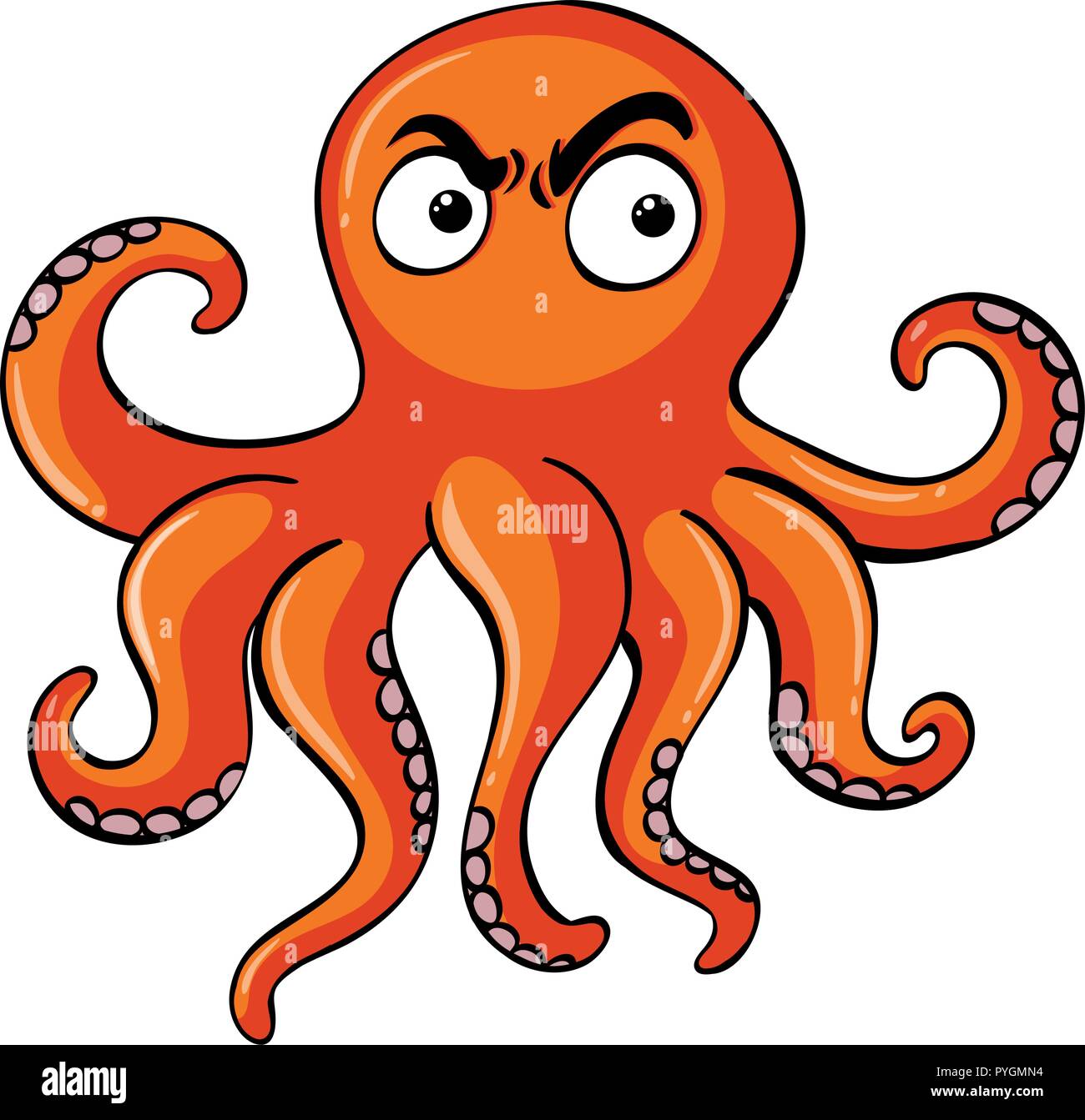 Orange octopus with angry face illustration Stock Vector