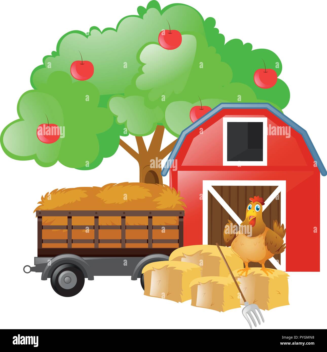 Chicken standing on hay in the farm illustration Stock Vector Image ...