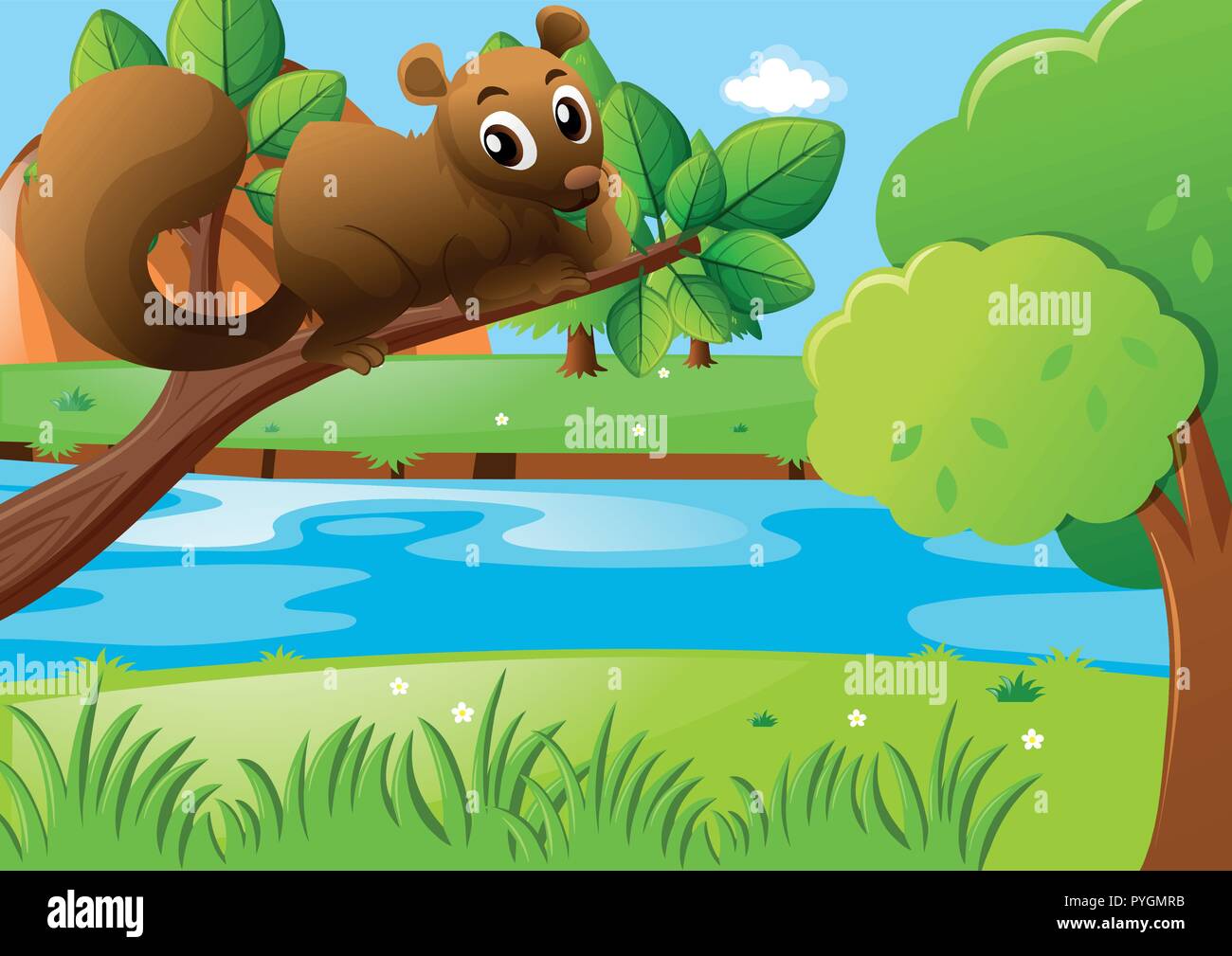 Brown squirrel on the branch illustration Stock Vector