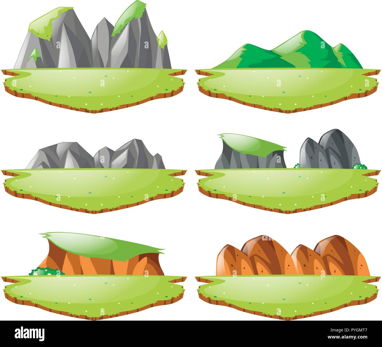 Different landforms for plains and mountains illustration Stock Vector