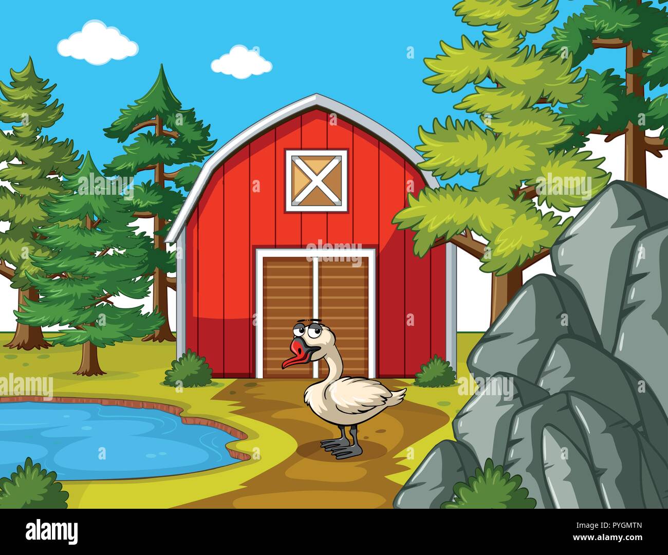 Farm scene with goose by the barn illustration Stock Vector Image & Art