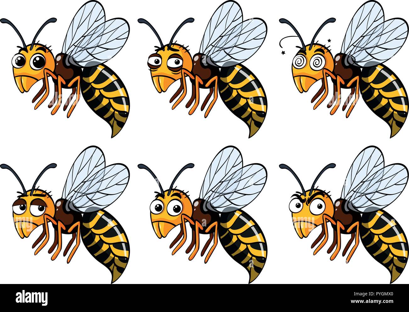 Wasps with different emotions illustration Stock Vector