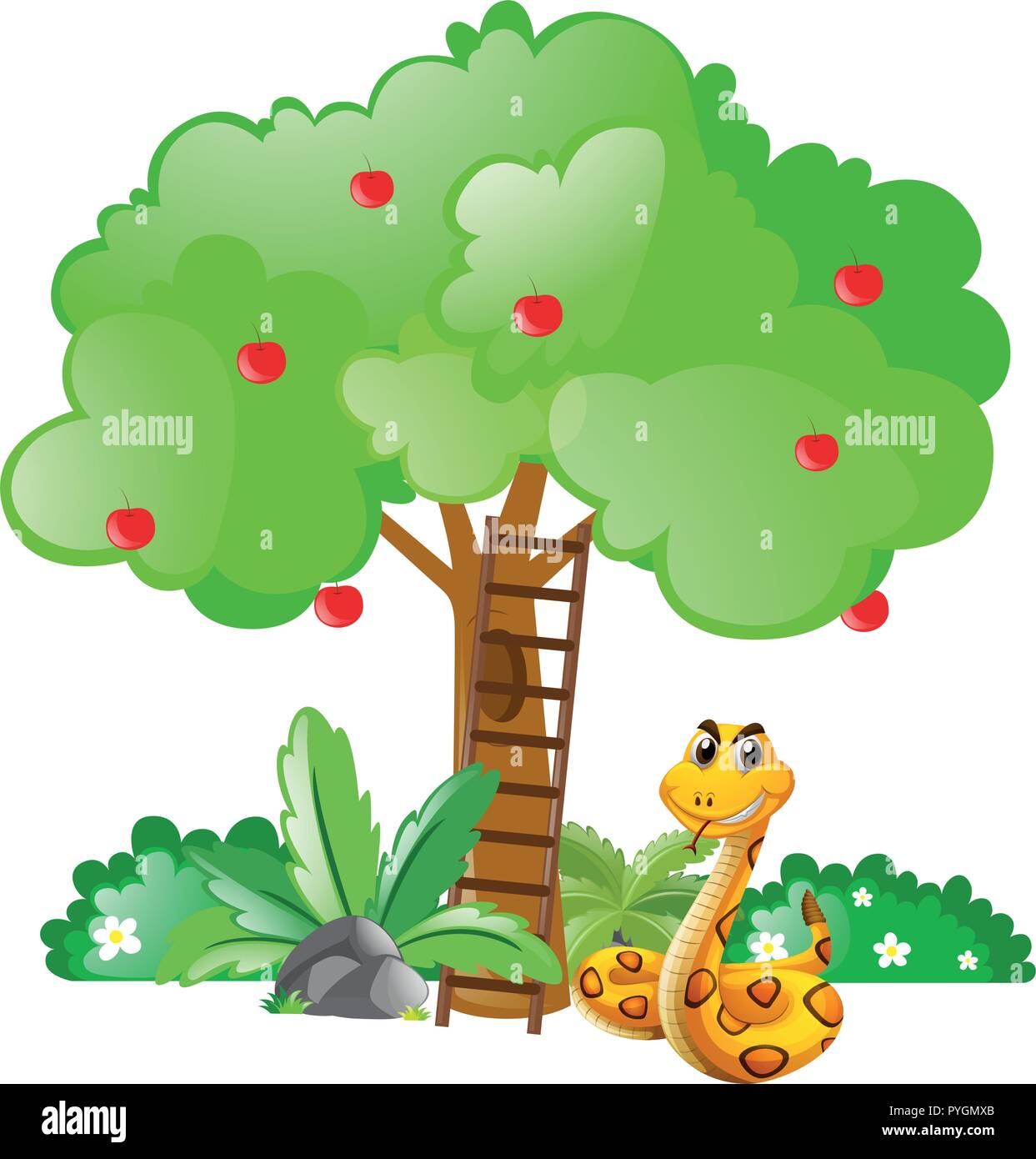 Snake under apple tree illustration Stock Vector Image & Art - Alamy