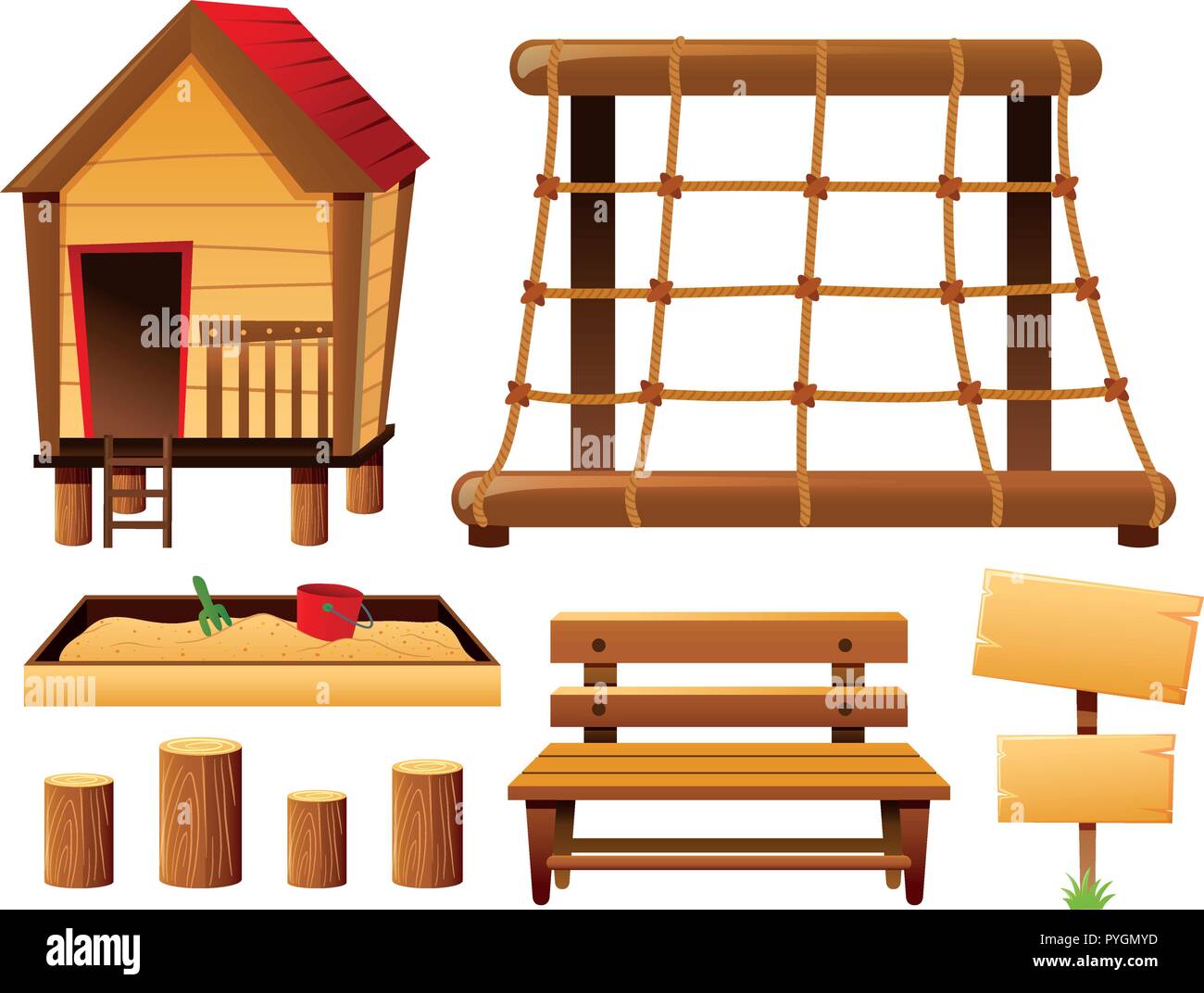 Playground stations with climbing rope and sandpit illustration Stock Vector
