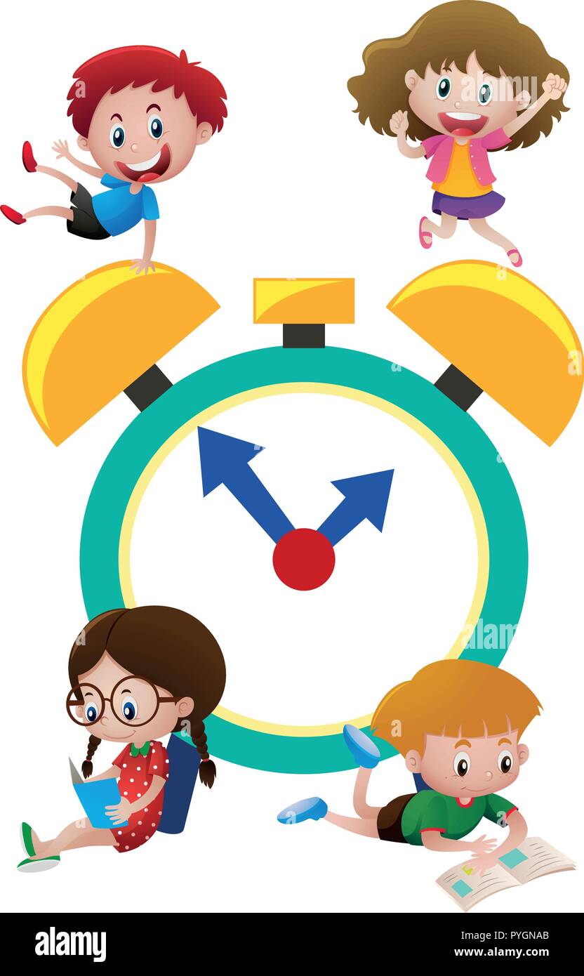 Happy children and alarm clock illustration Stock Vector Image & Art