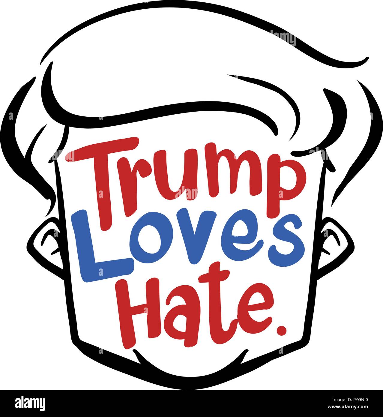 English phrase for trump loves hate illustration Stock Vector