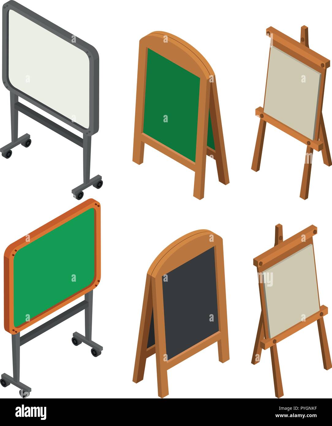 Whiteboards and blackboards in 3D design illustration Stock Vector