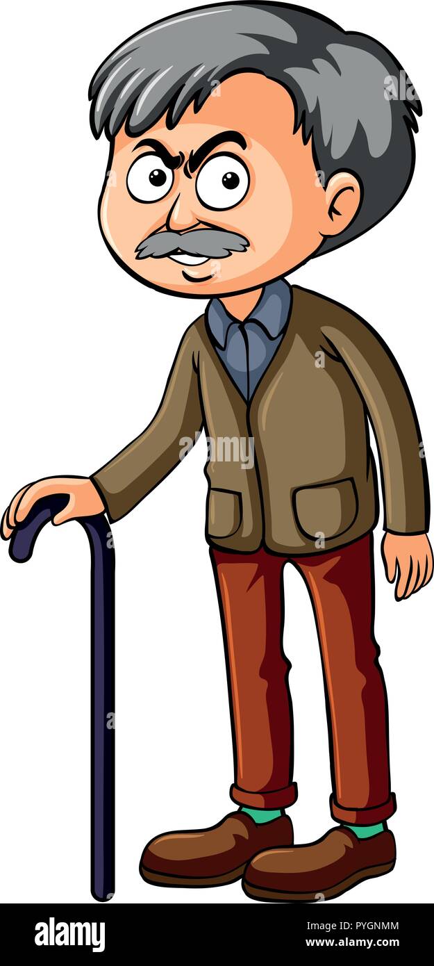 Old man with walking stick illustration Stock Vector Image & Art - Alamy