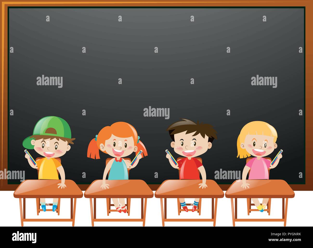 Blackboard background with kids in classroom illustration Stock Vector  Image & Art - Alamy