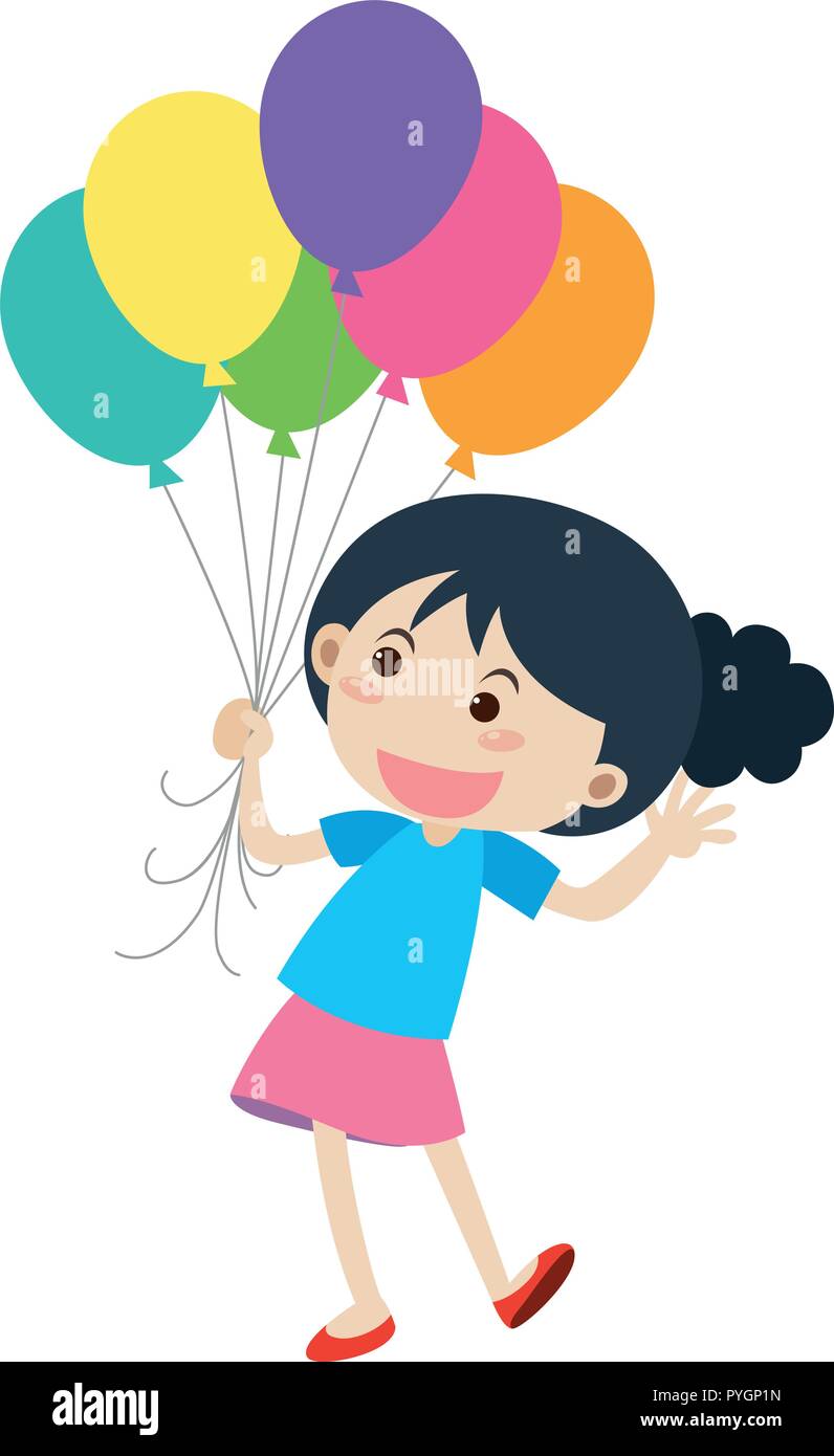 Happy girl and colorful balloons illustration Stock Vector Image & Art ...