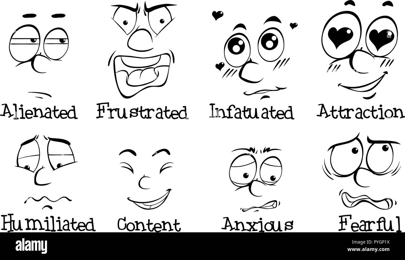 Many facial expressions of human illustration Stock Vector