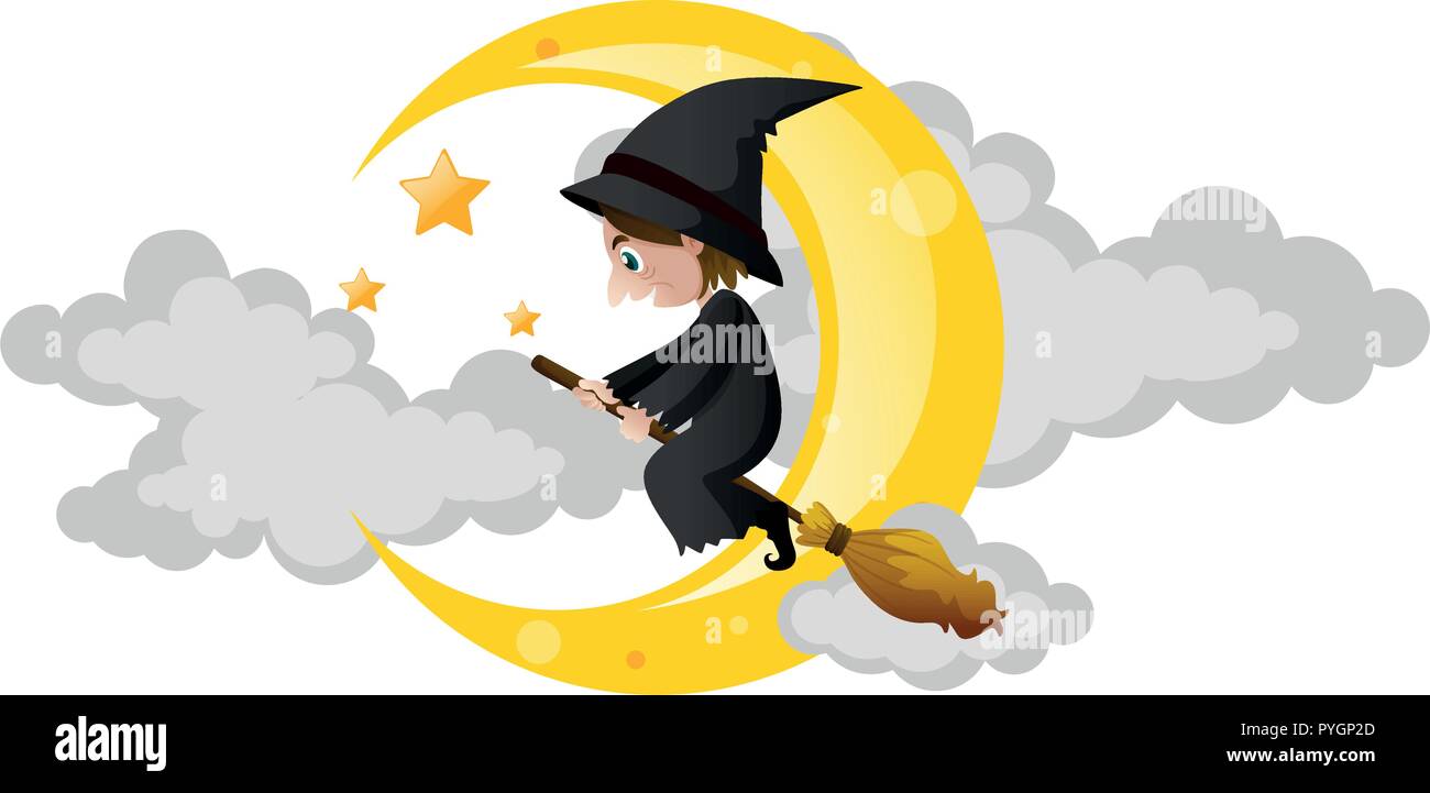 Witch flying on magic broom illustration Stock Vector Image & Art - Alamy
