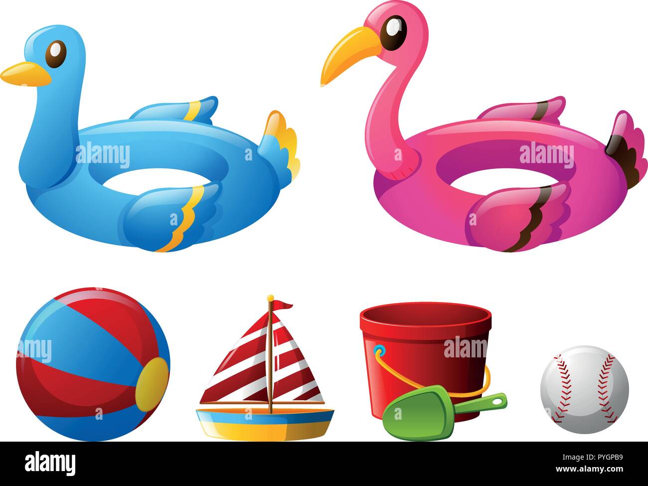 Beach toys with floating rings and ball illustration Stock Vector Image &  Art - Alamy