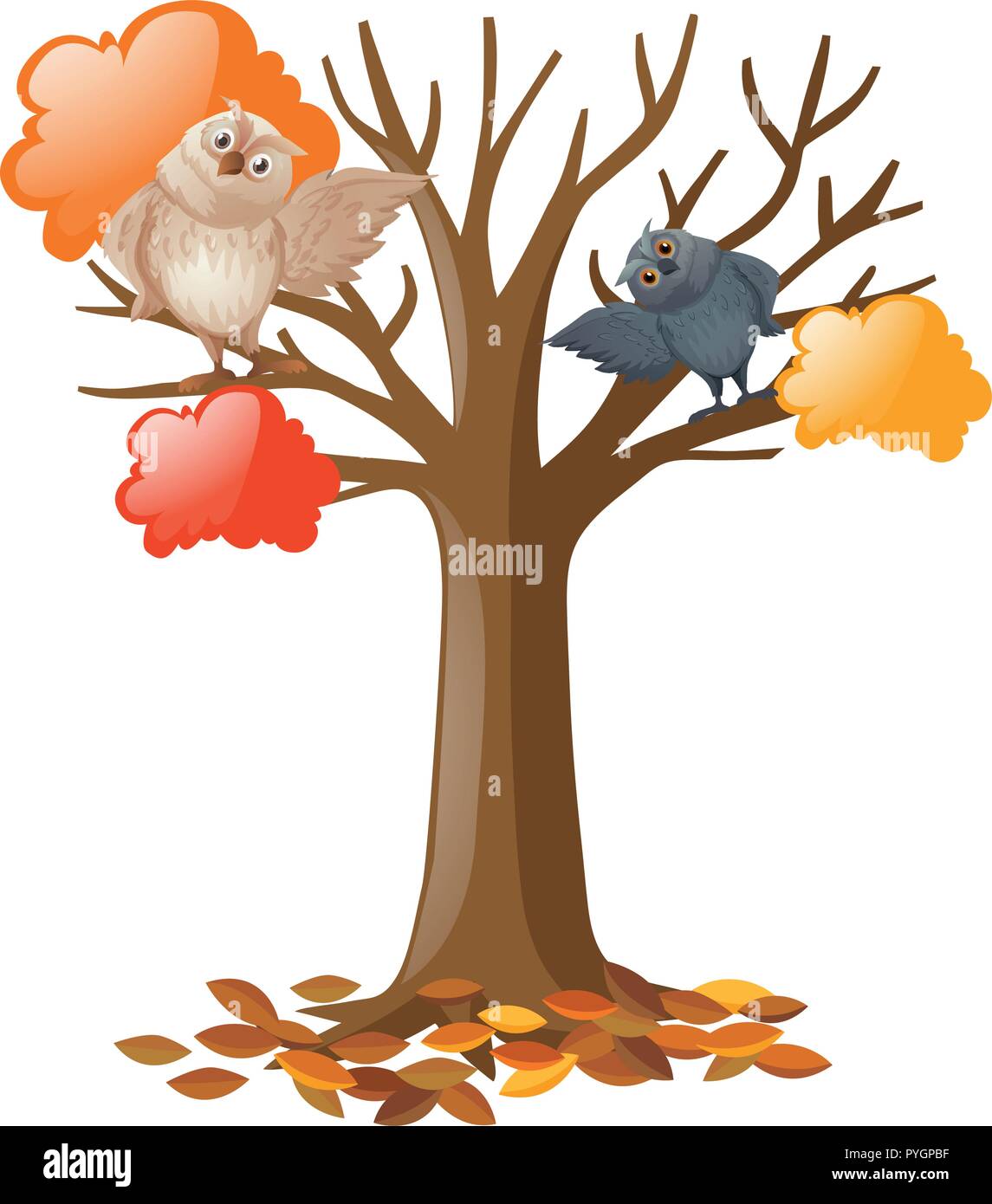 Two owls on the tree illustration Stock Vector Image & Art - Alamy