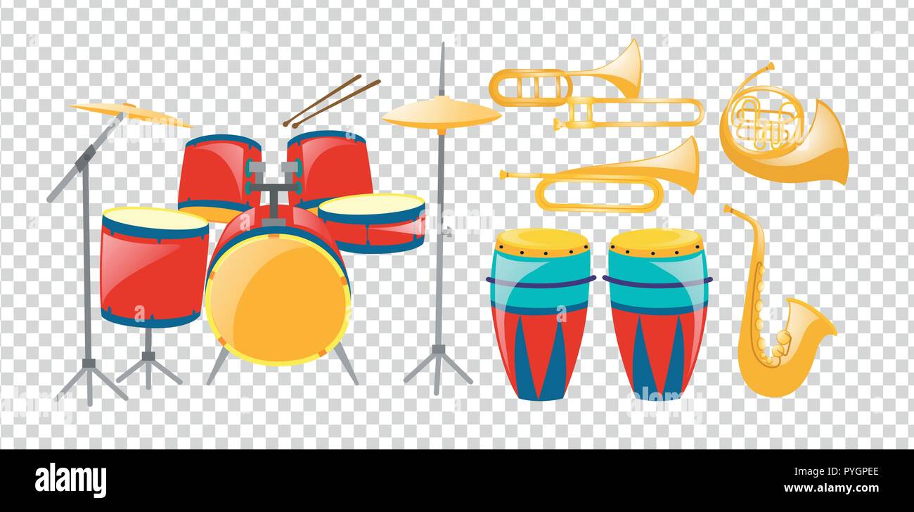 Different types of band instruments illustration Stock Vector Image