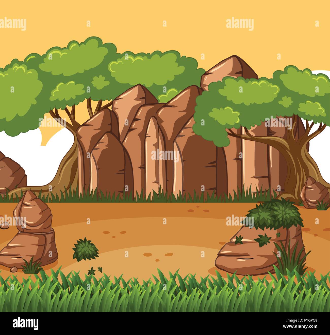 Background scene with trees and mountain illustration Stock Vector ...