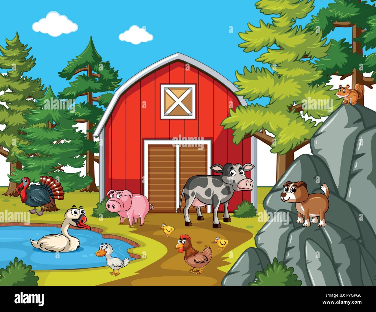 Many farm animals in the farm illustration Stock Vector Image & Art - Alamy