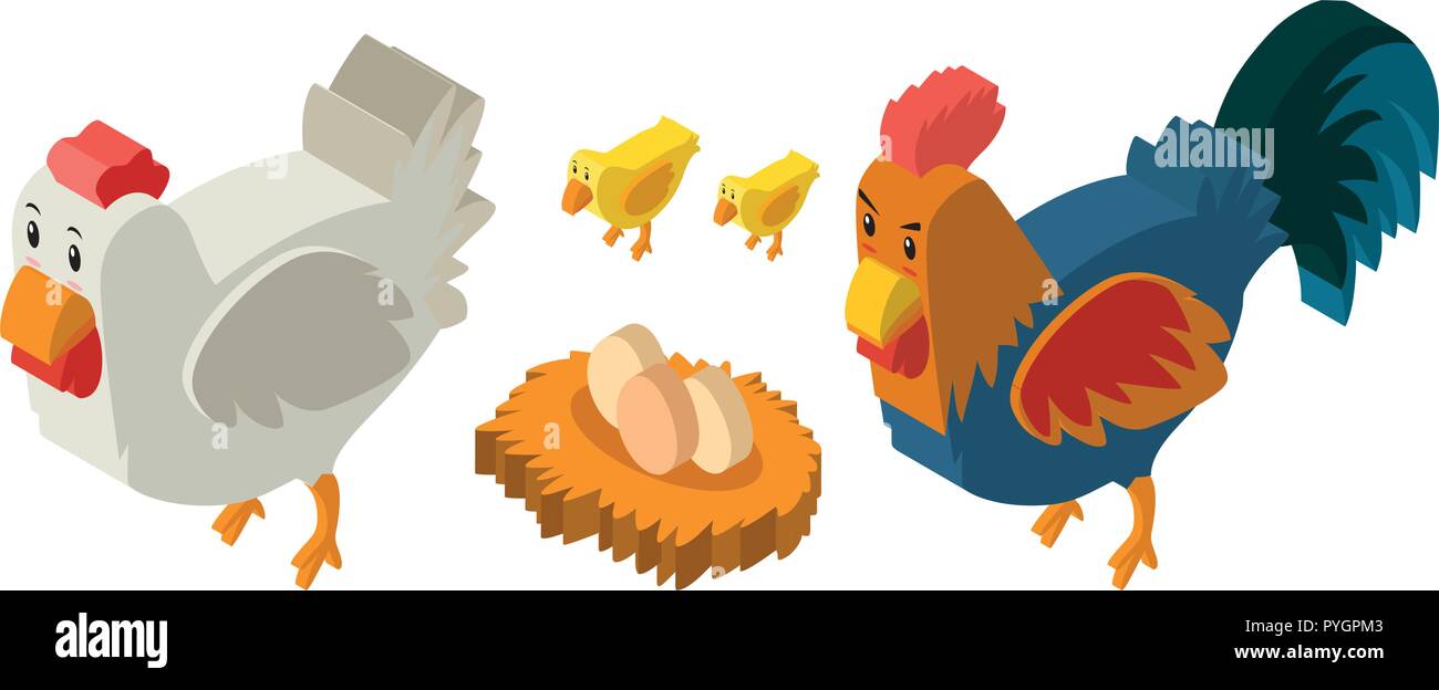3D design for chickens and eggs illustration Stock Vector