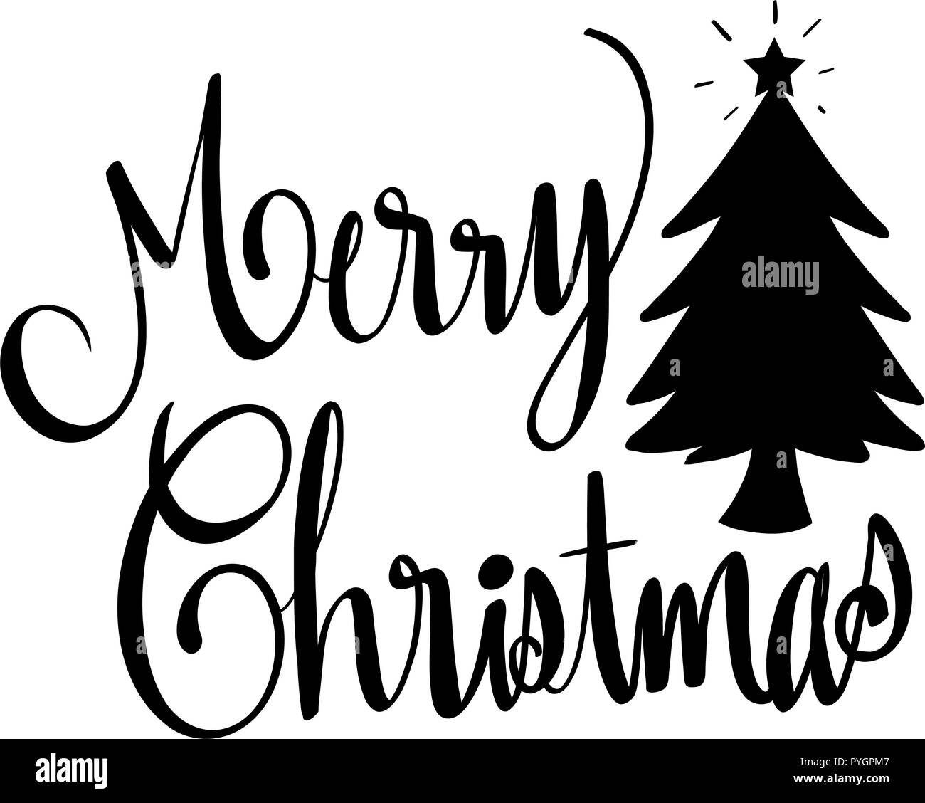 Cartoon illustration words merry christmas Black and White Stock Photos ...