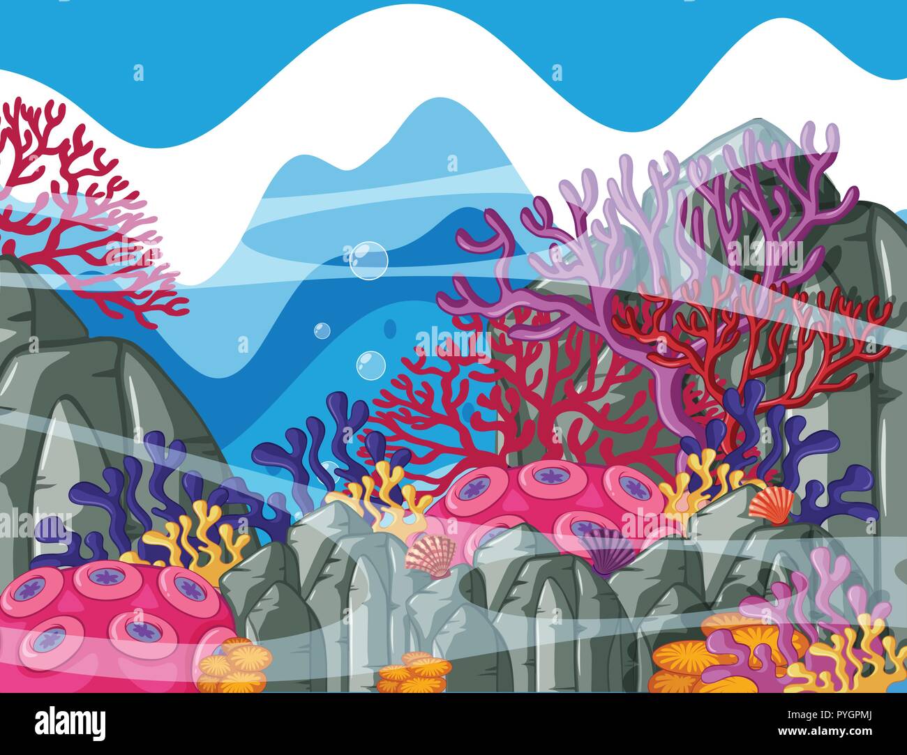 Background scene with colorful coral reef underwater illustration Stock ...