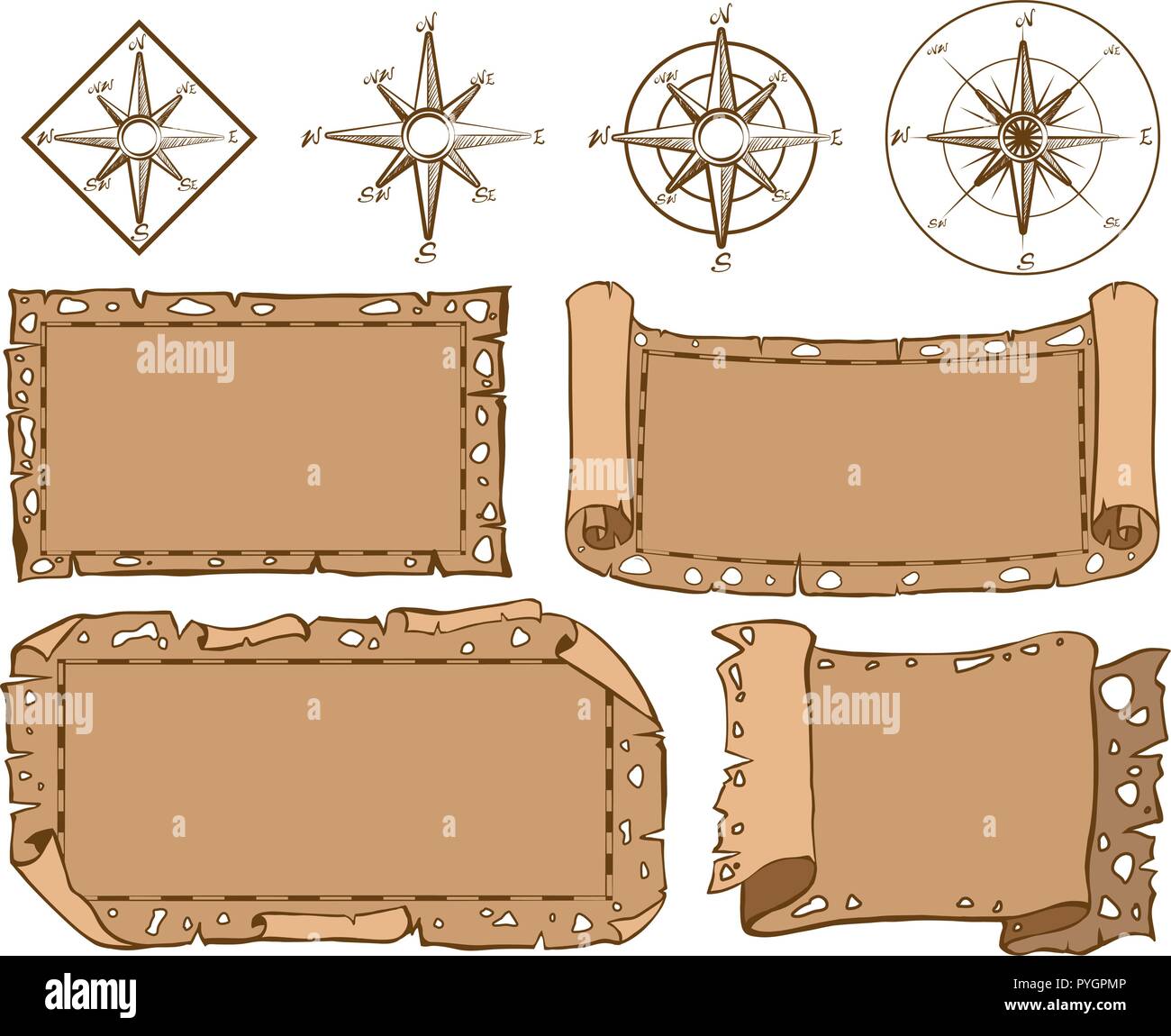 Treassure map designs with compass illustration Stock Vector Image ...