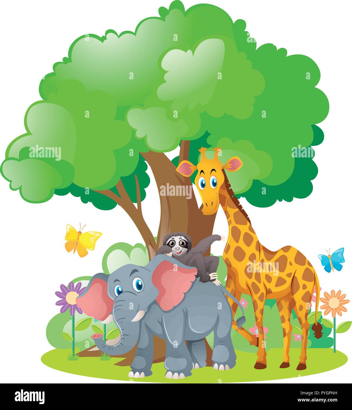 Wild animals standing under the tree illustration Stock Vector Image & Art  - Alamy