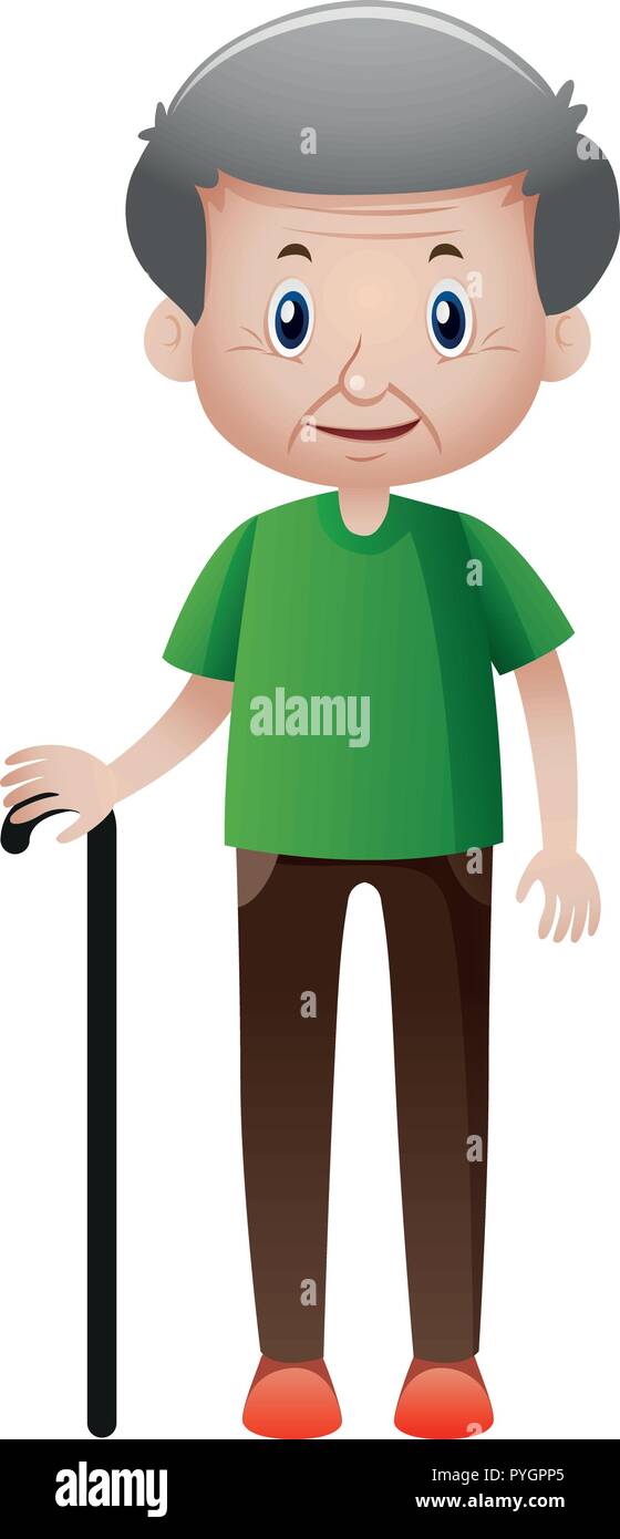 Old man with walking stick illustration Stock Vector Image & Art - Alamy