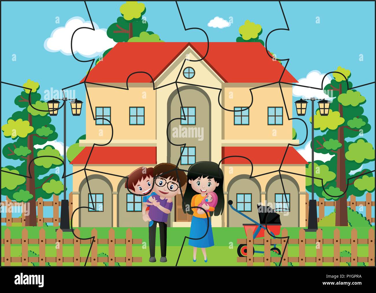 Jigsaw puzzle game with family at home illustration Stock Vector Image &  Art - Alamy