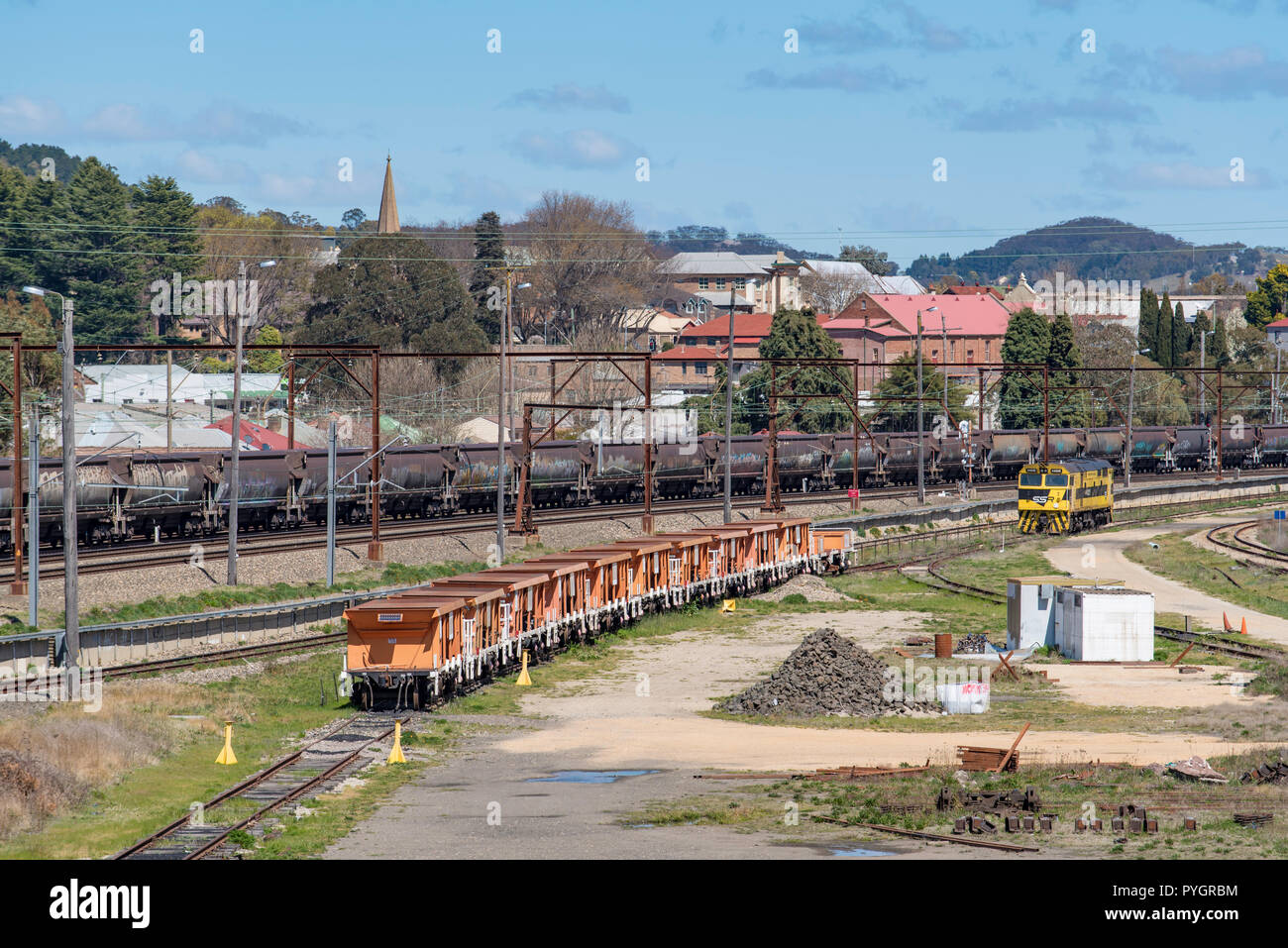 Empty rail freight coal carriages parked just outside Lithgow railway