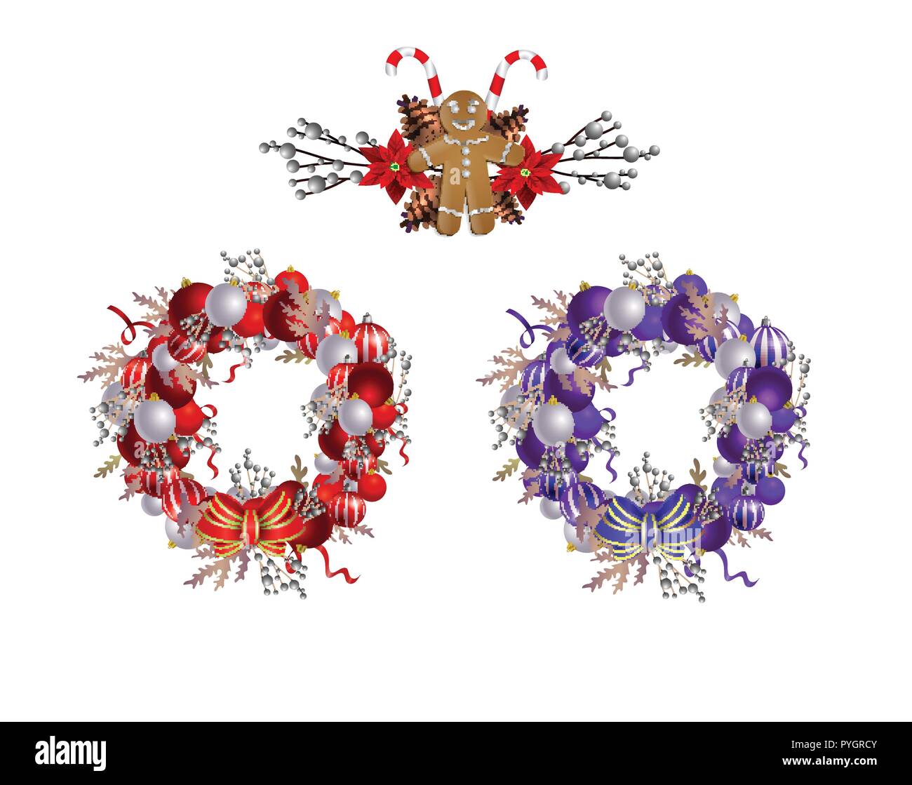 Christmas Wreath with ribbons, balls and bow isolated Stock Vector ...