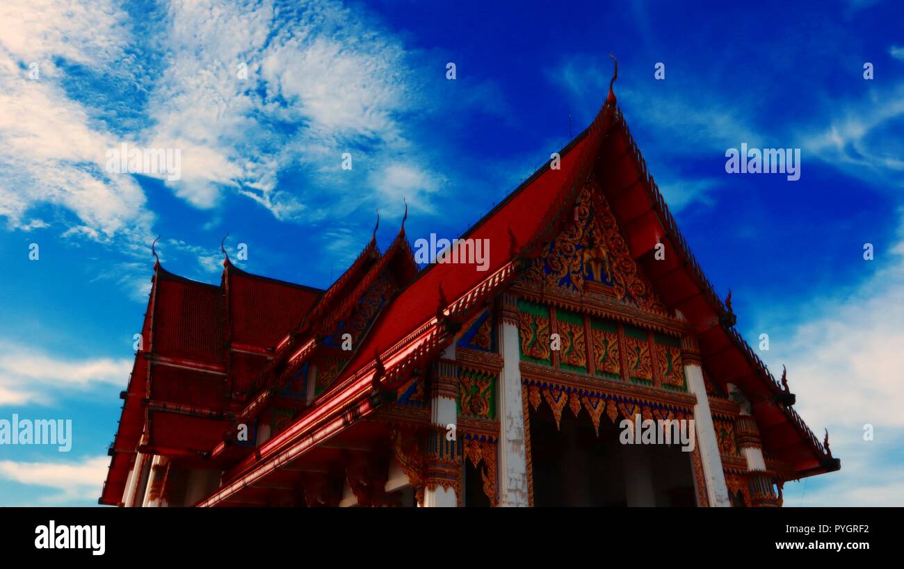 Buddhist monastery in Thailand and clear sky Stock Photo