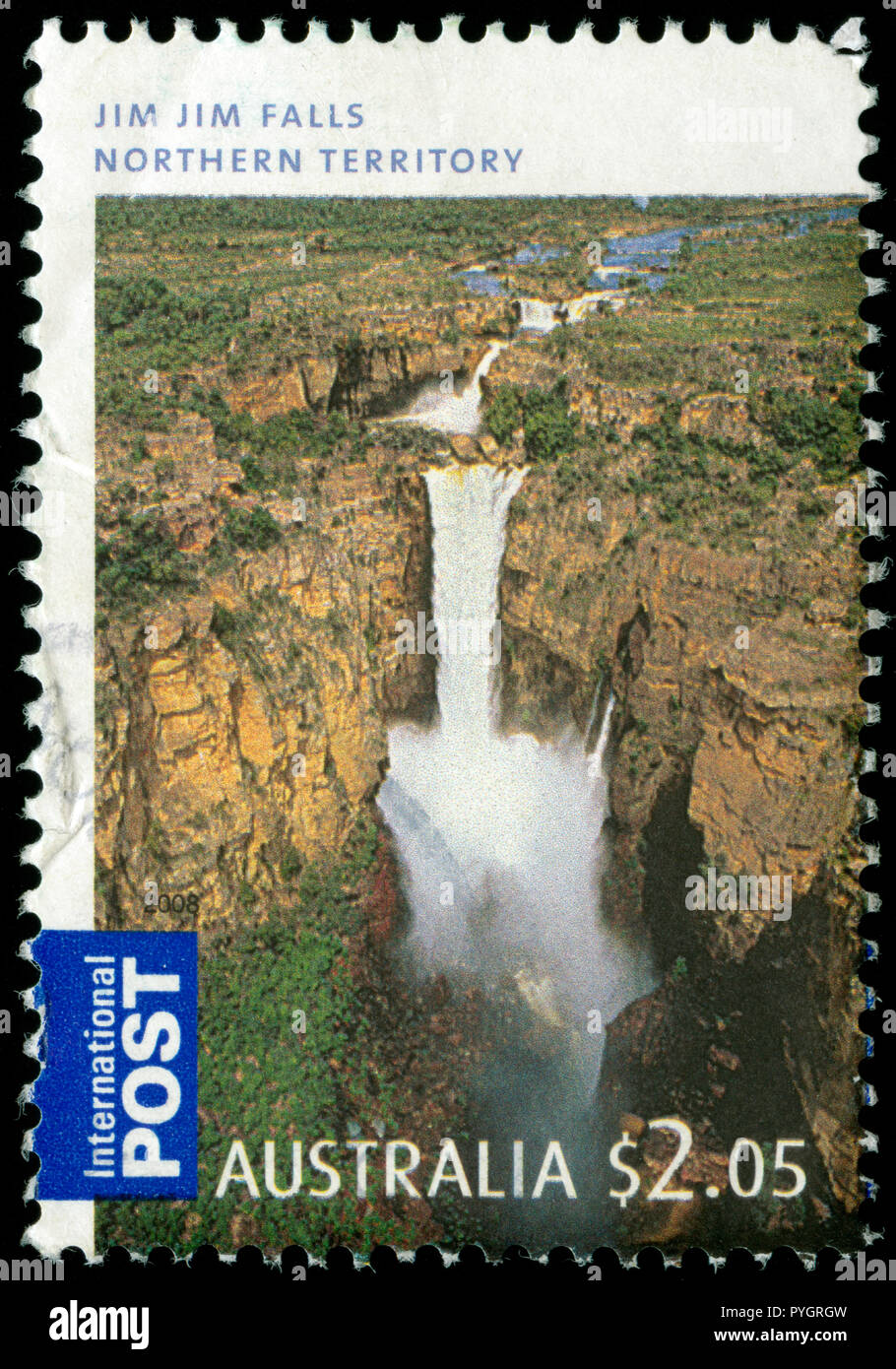 Postmarked stamp from Australia in the  International Post. Waterfalls of Australia series issued in 2008 Stock Photo