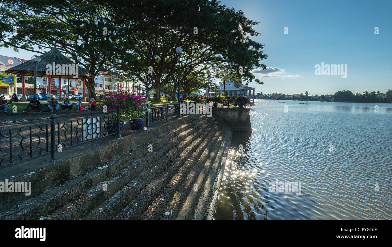 Kuching Waterfront Recreational Park at Sarawak riverbank Stock Photo