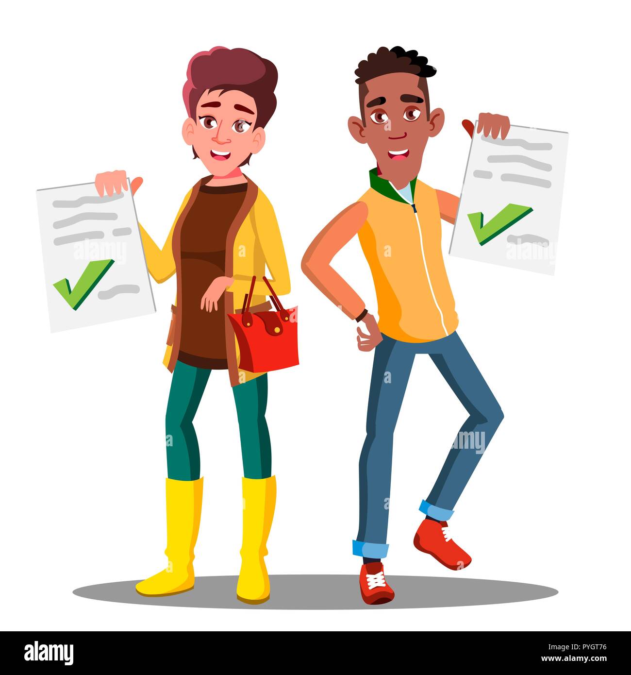 Happy Student Holding Paper With Excellent Test Exam Result Vector. Isolated Illustration Stock Vector