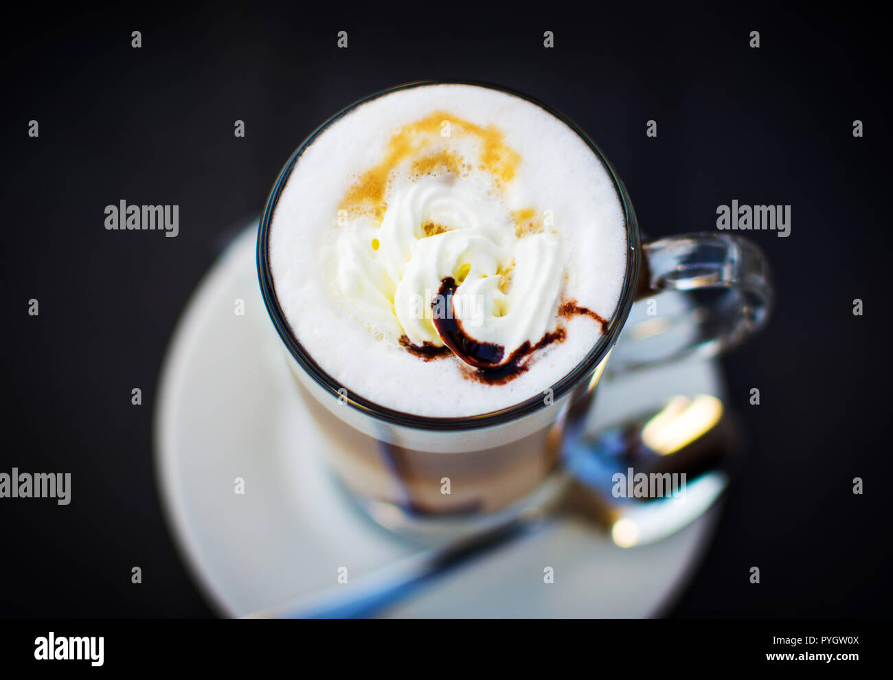 Creamy latte coffee with chocolate close up Stock Photo Alamy