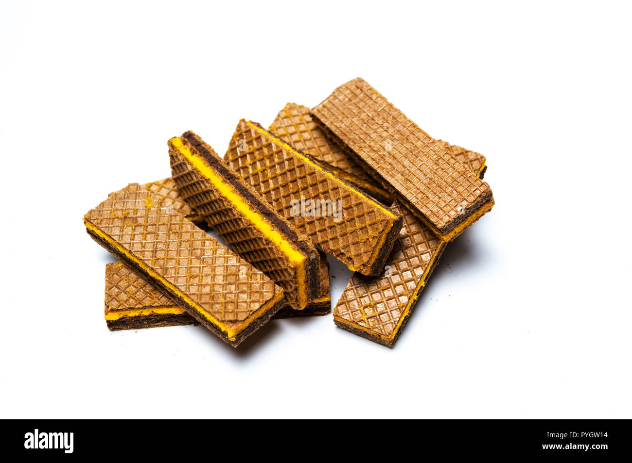 Chocolate wafers dessert isolated on white background Stock Photo