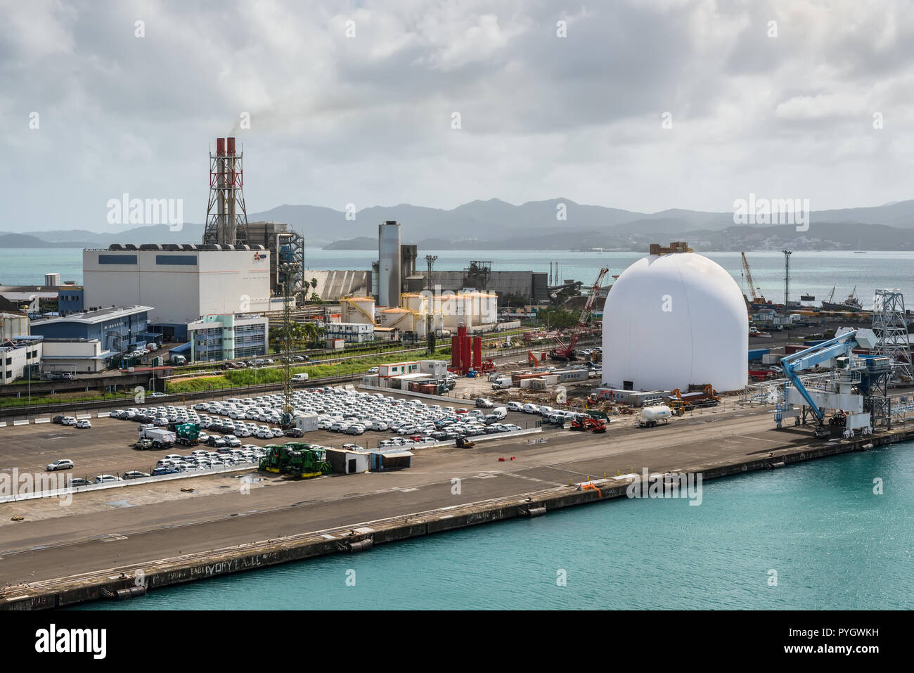 Fort-de-France, Martinique - December 19, 2016: Power plant (EDF - Electricite de France) and port infrastructure in Fort de France, the capital of Ma Stock Photo