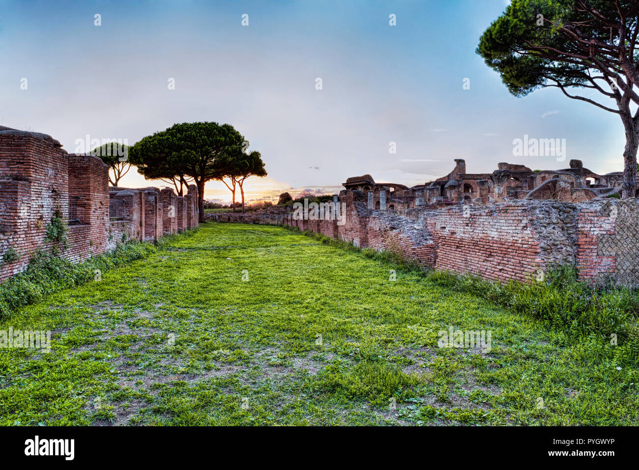 Archaeological Roman empire street view in Ostia Antica - Rome - Italy ...