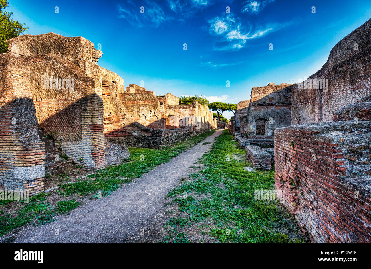 Archaeological Roman empire street view in Ostia Antica - Rome - Italy ...