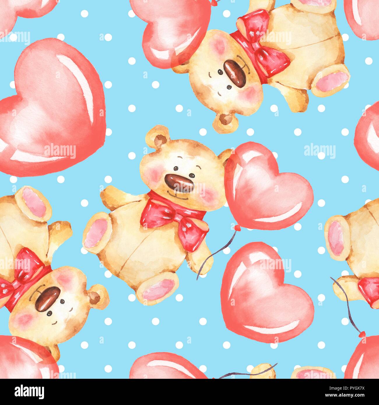 Seamless pattern with Teddy Bear and balloons. Valentines Day ...