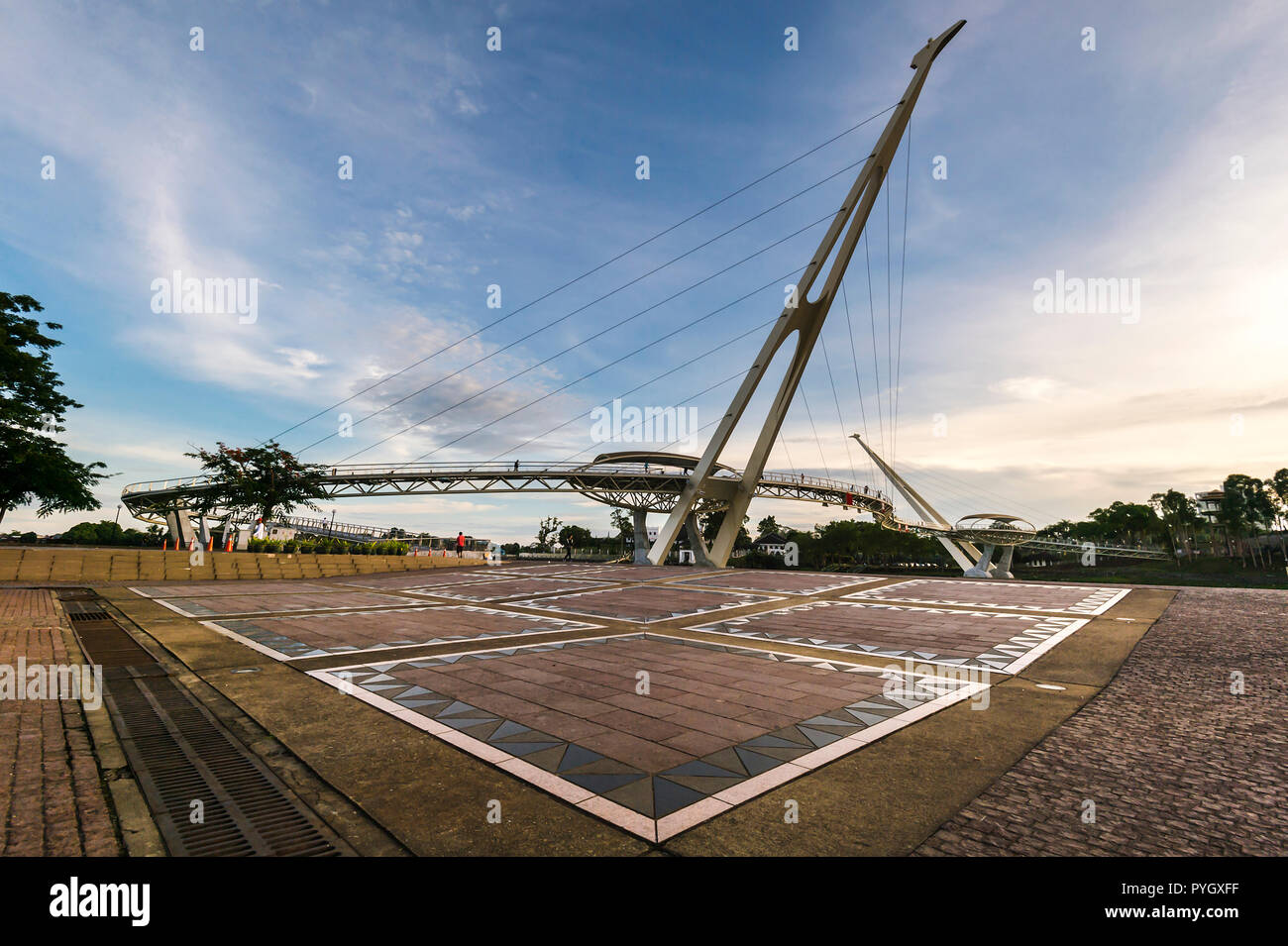 Darul Hana Bridge Is The Longest Walking Bridge In Malaysia With Beautiful Architecture Modern Design Located At Kuching Warerfront Of Sarawak River Stock Photo Alamy