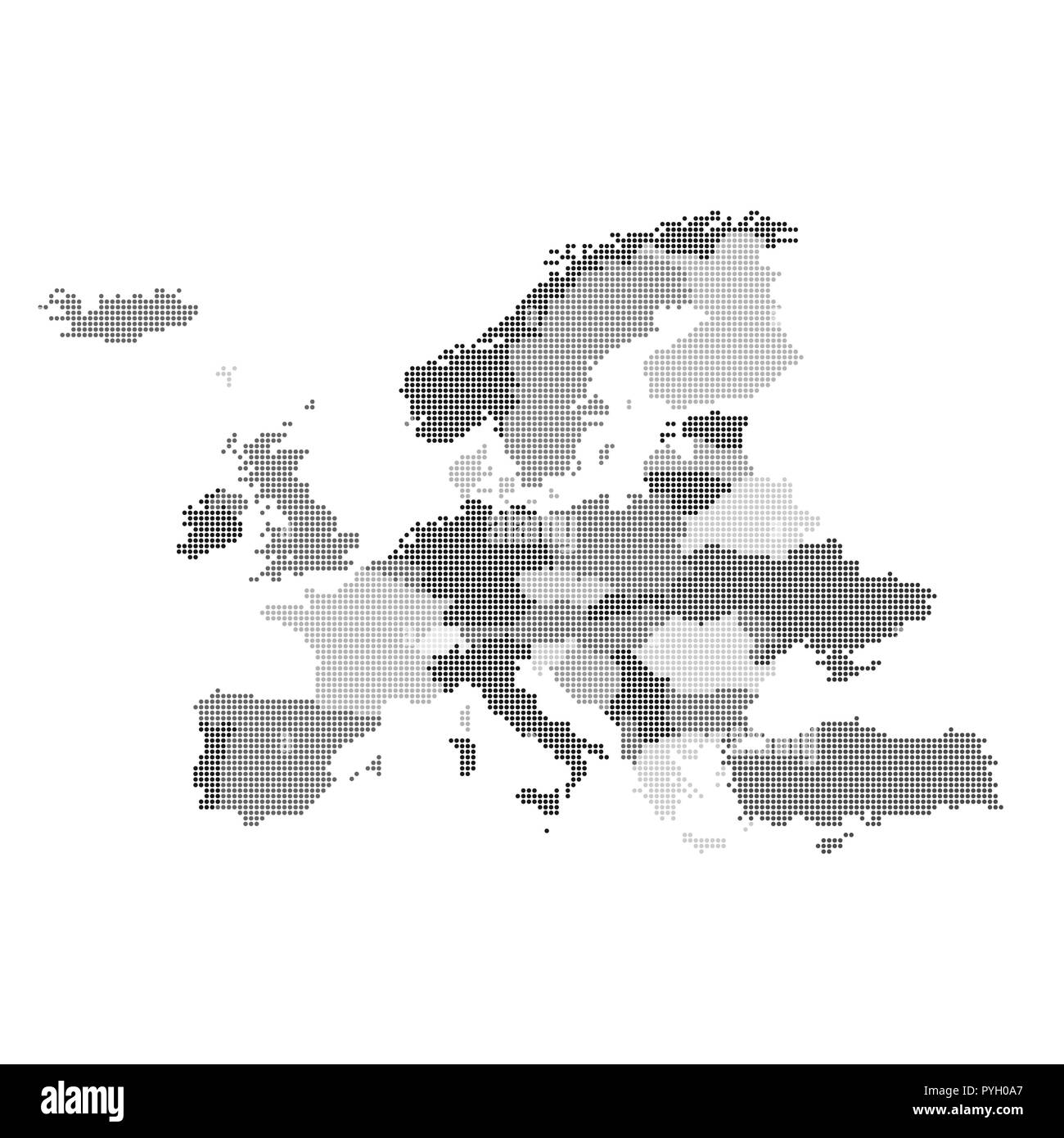 Dotted grey europe map flat vector illustration. Countries are signed in the layers Stock Vector