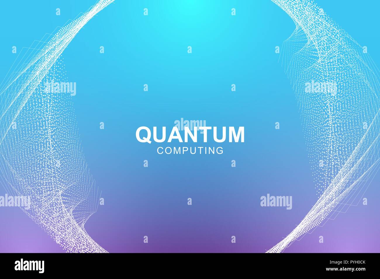 Quantum computer technology concept. Deep learning artificial intelligence. Big data algorithms visualization for business, science, technology. Waves flow. Vector illustration Stock Vector