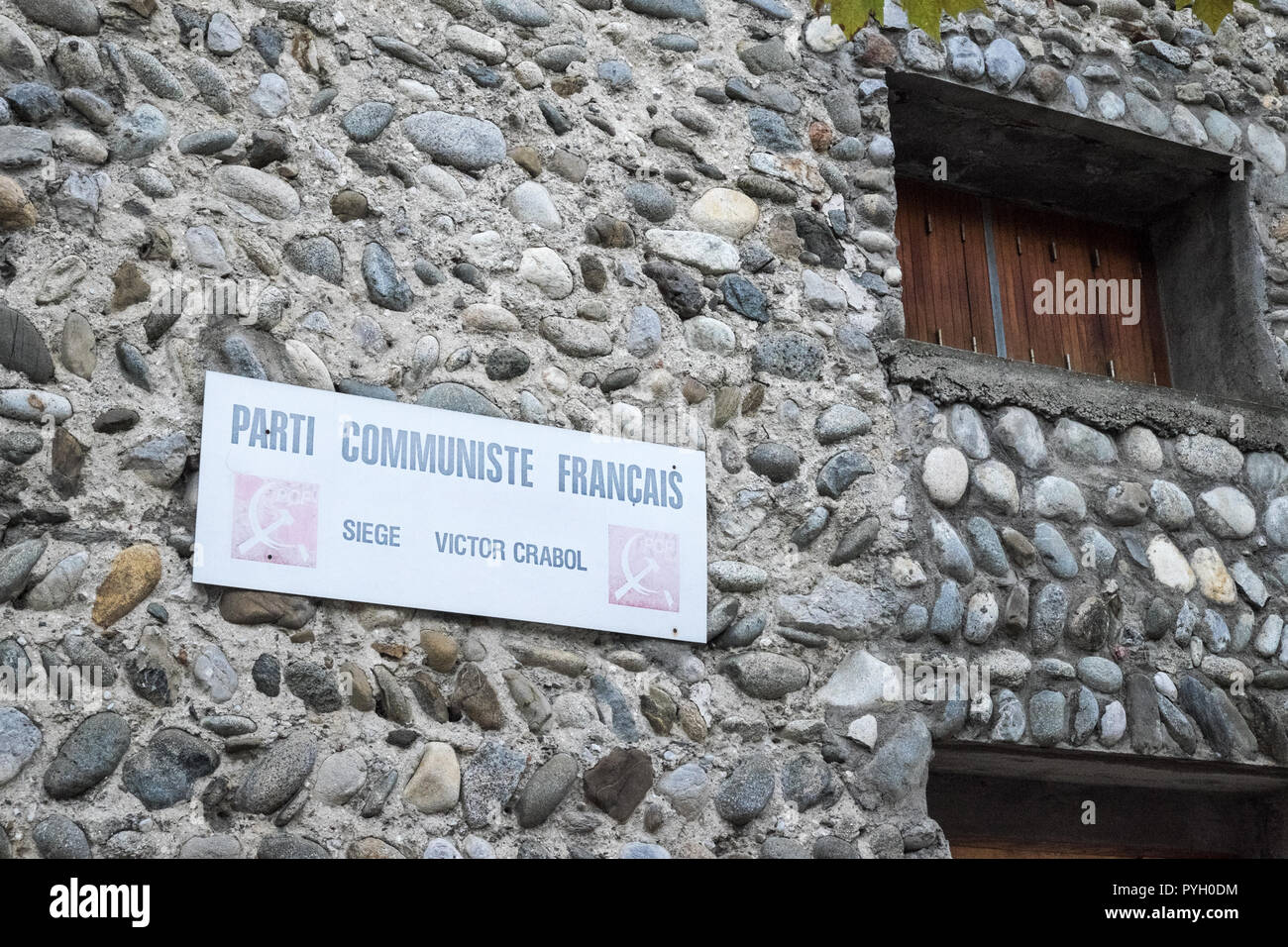 Parti,Communiste,Francais,Communist Party,France,  Headquarters,sign,signage,in,centre,of,Quillan,Aude,South,of,France,French,Europe,European, Stock Photo