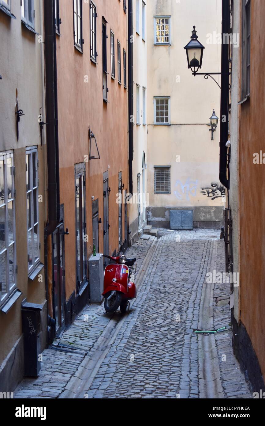Traditional scandinavian architekture, Gamla stan, Old town in Stockholm, Sweden Stock Photo