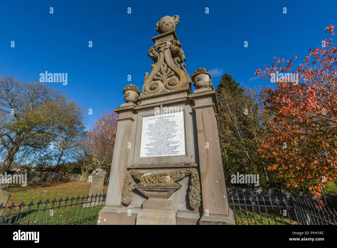 The David Douglas Memorial in the village of Scone, Perthshire, Scotland, UK Stock Photo