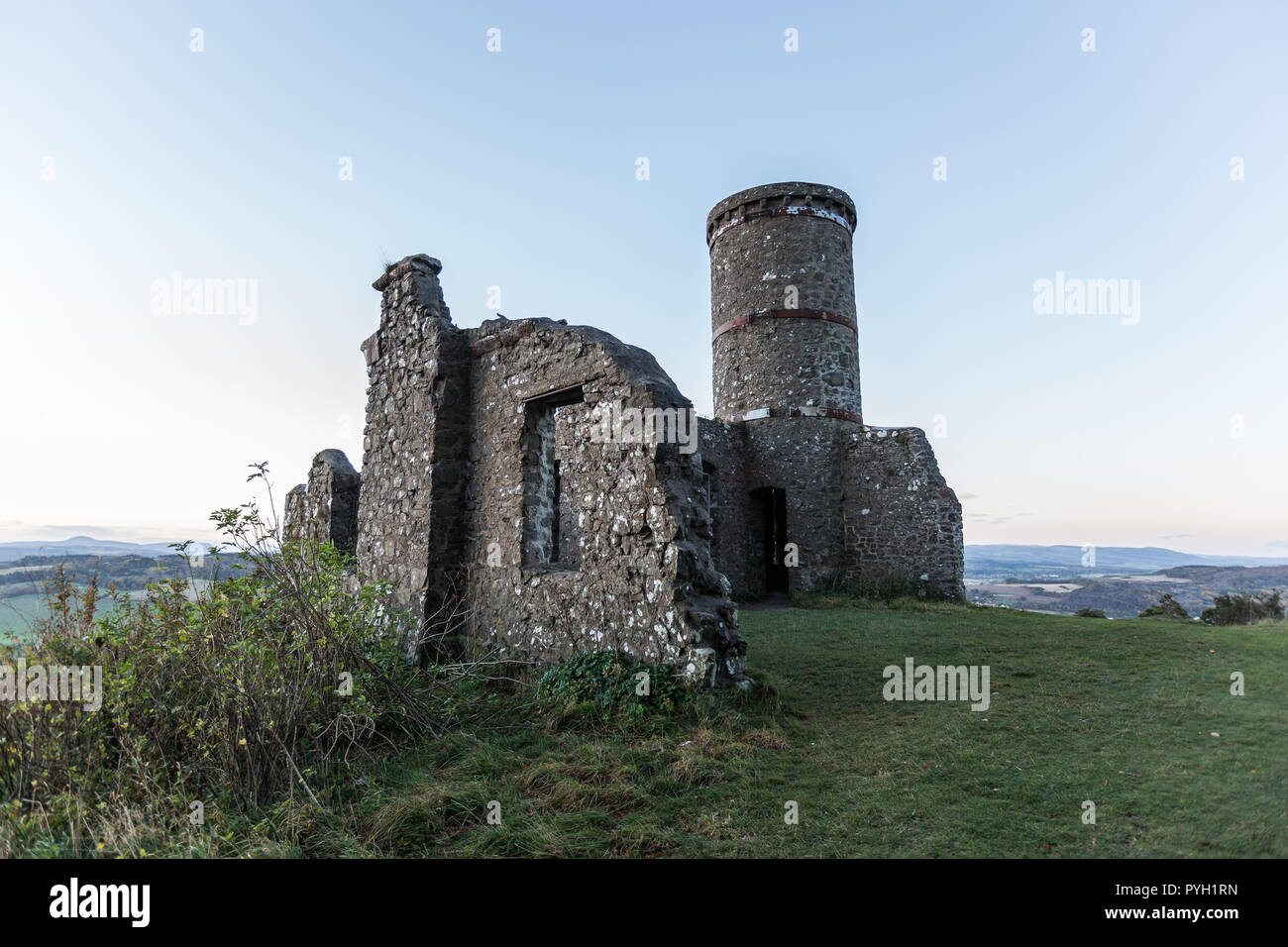 The ruins of Kinnoull Hill  Tower overlooking the River tay and the city of Perth, Scotland, UK Stock Photo