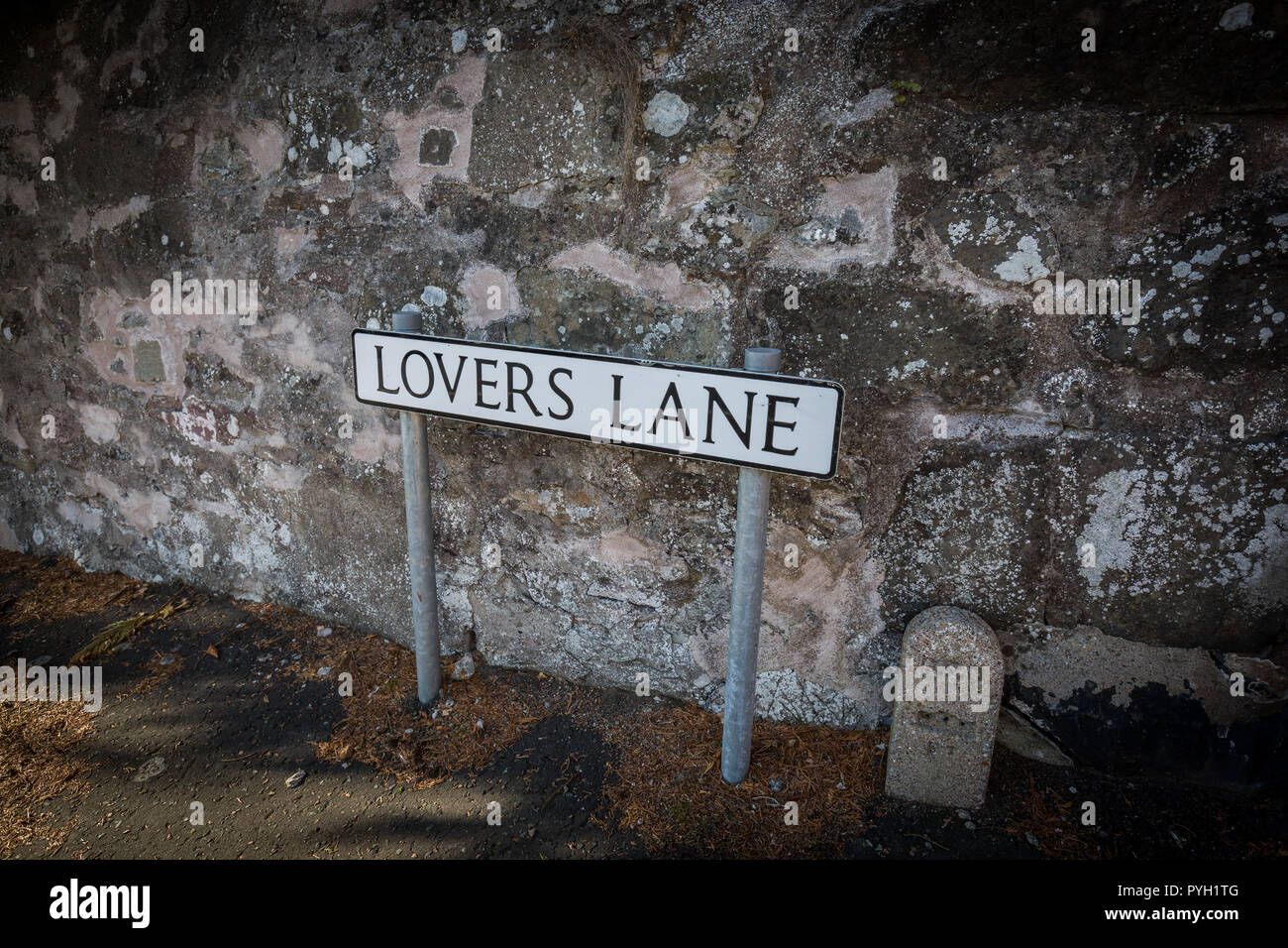 A street sign for Lovers Lane in the village of Scone, Perth and Kinross, Scotland, uk Stock Photo