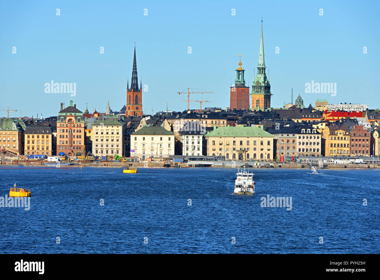 View of Old town (Gamla stan) from sea in autumn Stock Photo